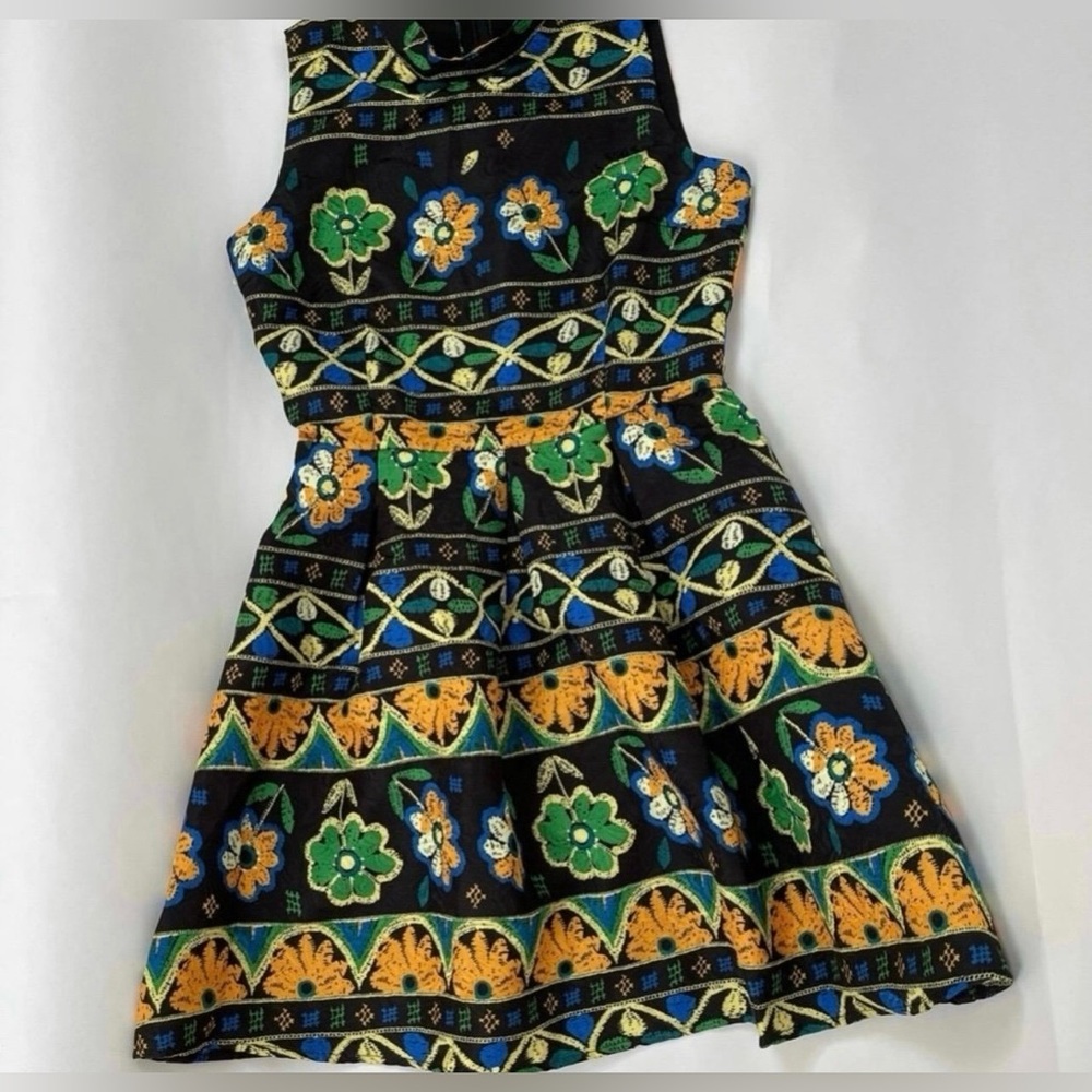 Moon Floral Print Black Multicolor Sleeveless Mini Dress